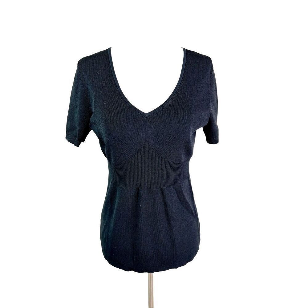 LOFT Ann Taylor top women’s size small short sleeve black knit fitted V-neck